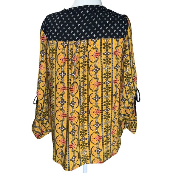 Skylar Jade Womens Blouse Size M Boho Style Yellow Black Floral Print Wrap - Picture 3 of 9